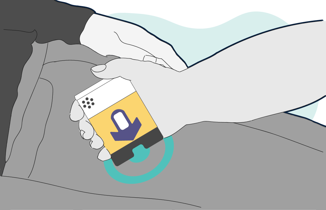 Press the device firmly against the person's outer thigh