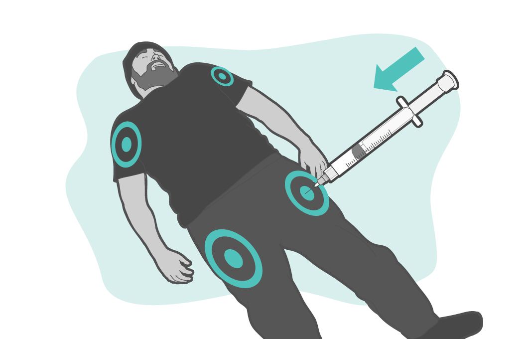 Give the injection in a large muscle