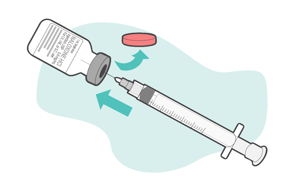 Remove the top from the vial and insert the syringe
